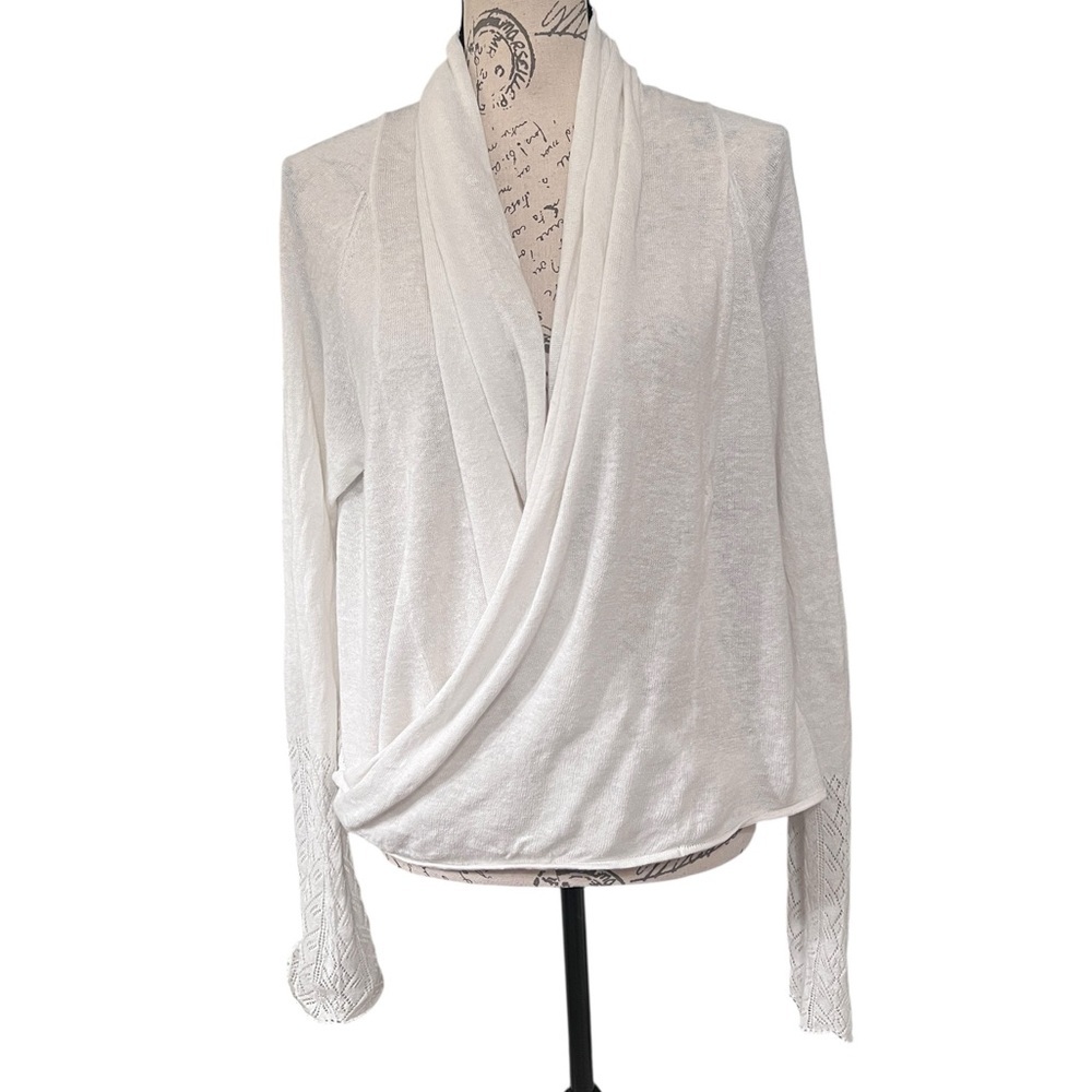 Anthropologie Moth Cardigan Small Wrap Mixed Stitch Crochet Linen Cotton L